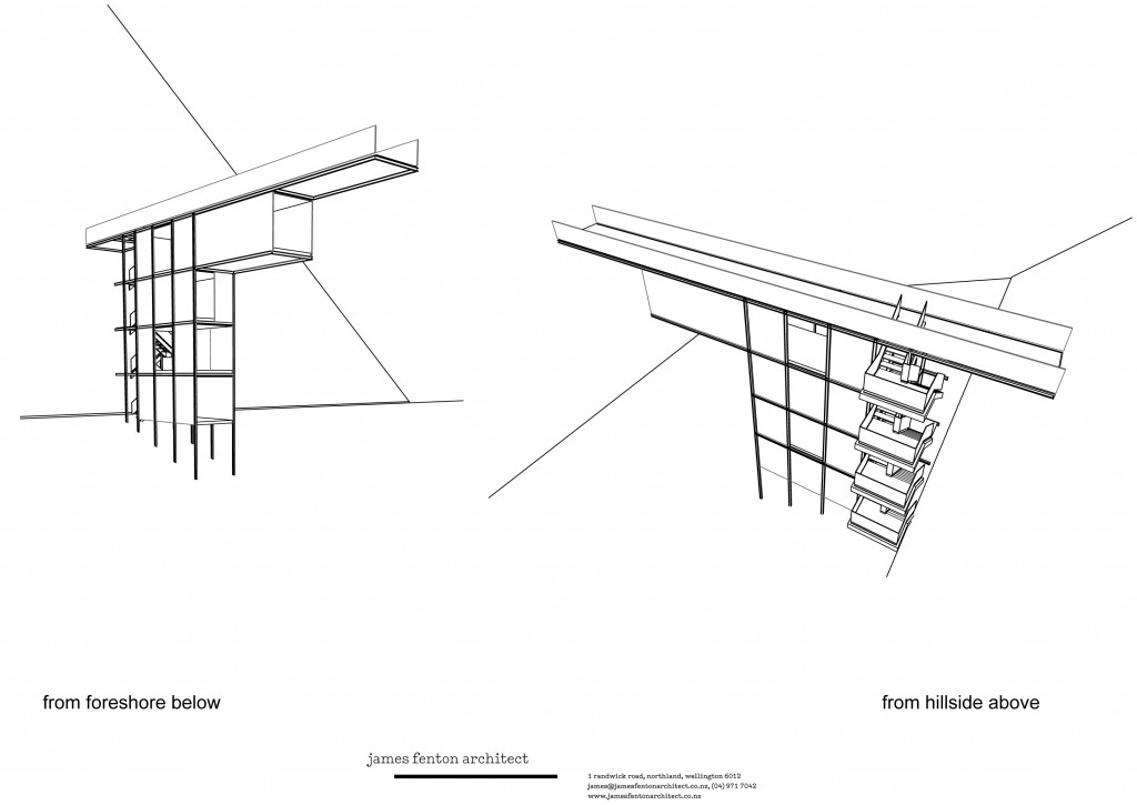 Elevations of the viewing platform. The concept behind the design is based on a periscope.