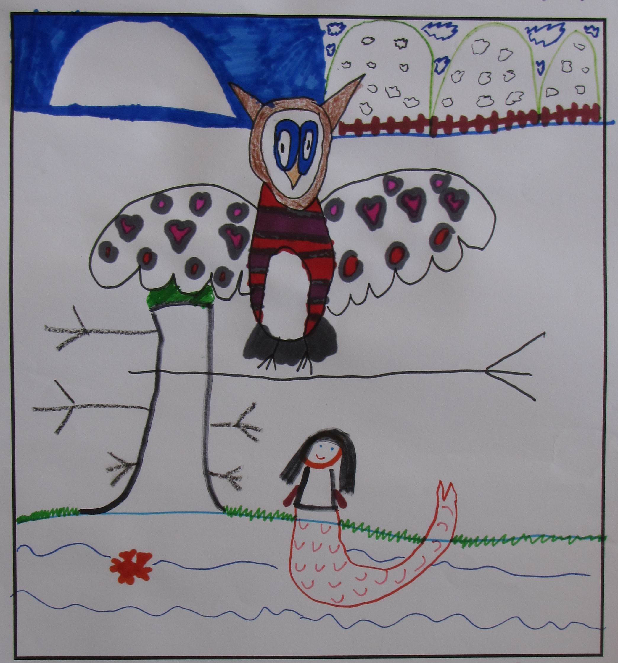 'The Owl and the Mermaid' by Erin Drummy, Age 6.
